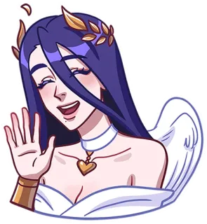 👋 7504108d cartoon, woman, angel, wave, illustration, gold, necklace whatsapp sticker