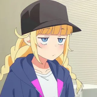 😒 319ad082 anime girl, cartoon, hat, blonde hair, bored, mood, cute whatsapp sticker