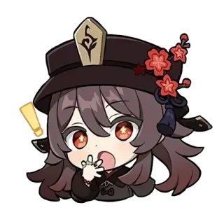 😳 aa37bee7 Hu Tao Genshin Impact Anime, Gra, Chibi, Słodkie, Wykrzyknik, Kapelusz whatsapp sticker