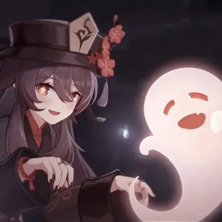 🍂 bf79f3ba Hu Tao Genshin Impact Anime, Gra, Duch, Postać, Kapelusz whatsapp sticker