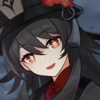 🖤 ddd1c00d Hu Tao Genshin Impact Anime, Dziewczyna, Gra wideo, Kapelusz, Uroczy whatsapp sticker