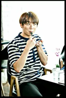 🌪 f3456a52 korean, man, eating, striped shirt, asian, person, fork telegram sticker