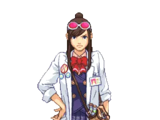 😠 3462708b Ema Skye Ace Attorney anime, scientist, woman, serious, pointing telegram sticker