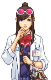 😢 0333c608 Ema Skye Ace Attorney Ema Skye, Ace Attorney, scientifique, personnage anime, détective whatsapp sticker