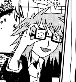 🖇️ f75d05c6 как ты здесь anime, manga, character, glasses, smiling, drawing, Russian telegram sticker