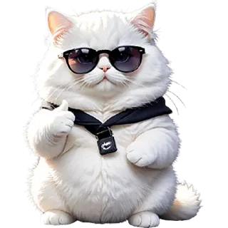 👍 1dbaf3fe kot, zwierzę, naklejka, okulary przeciwsłoneczne, słodki, biały kot, puchaty telegram sticker