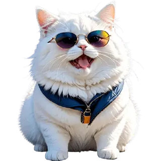 😪 3c2372ff kot, zwierzę, zwierzak, okulary przeciwsłoneczne, słodki, puszysty, biały kot, szczęśliwy telegram sticker