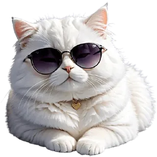 🥱 6c64e39c kot, okulary przeciwsłoneczne, zwierzę domowe, zwierzę, słodki, biały kot, fajny kot telegram sticker