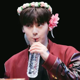 ☘ c1da016d человек, мужчина, венок из цветов, пьет, портрет telegram sticker