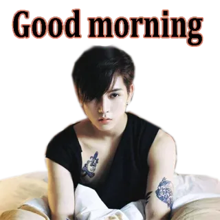 😚 7cc14c60 Good morning 早上好, 问候, 男人, 纹身 telegram sticker