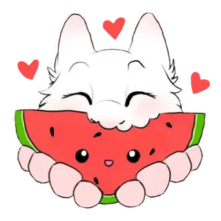 🍉 e3cfe419 kat, watermeloen, schattig, kawaii, dier, eten, harten telegram sticker