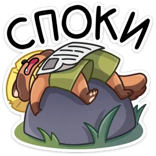 😴 aac44ca0 СПОКИ енот, уставший, спящий, камень, мультик, персонаж, русский telegram sticker