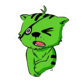 😭 21cae211 green, cat, cartoon, animal, eye patch, whiskers whatsapp sticker