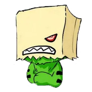 😤 4022dcb3 monster, angry, cartoon, character, paper bag, green, red eyes whatsapp sticker