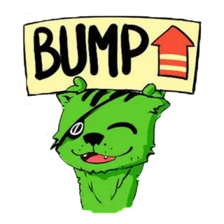 👍 a39fc7f7 BUMP bump, arrow, cartoon, green cat, sticker, animal, text whatsapp sticker