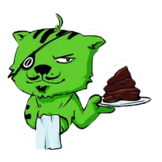 💩 a86555c4 cat, pirate, cartoon, food, dish, green whatsapp sticker