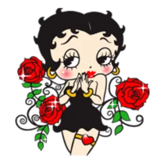 🌹 90e838d1 Betty Boop Cartoon, Betty Boop, Vintage, Personage, Rood, Rozen telegram sticker