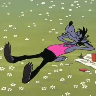 🤤 3293468b Kreskówka, Wilk, Papieros, Zrelaksowany, Leżący telegram sticker