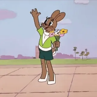 💐 447a8493 kreskówka, królik, kwiaty, szczęśliwy, animacja telegram sticker