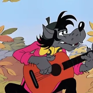 🎸 fdcea44c Wolf Nu, pogodi! wilk, kreskówka, gitara, muzyka, rosyjski, radziecki telegram sticker