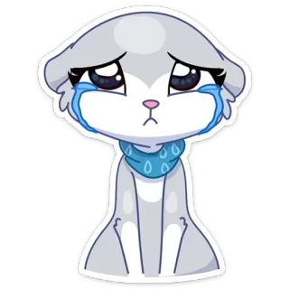 😭 59b8774d chat, pleurer, triste, larmes, dessin animé, émotionnel, gris telegram sticker