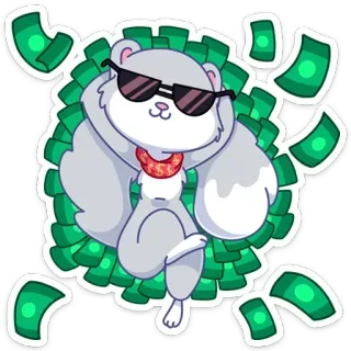 🤑 844169a7 hamster, argent, billets de dollars, riche, lunettes de soleil, dessin animé, animal telegram sticker