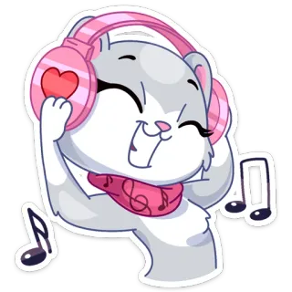 😘 60ad51a8 binatang, kartun, musik, headphone, imut, bahagia, beruang, karakter whatsapp sticker