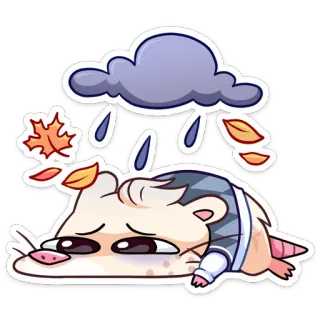 🌧 7645ca96 Opossum, traurig, Regen, Wolke, Herbst, Herbst, verletzt, verbunden telegram sticker