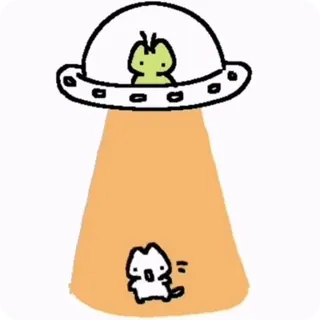 👽 fd9a1e64 Alien, Chat, Ovni, Enlèvement, Dessin animé, Mignon, Soucoupe volante telegram sticker