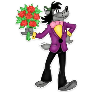 💐 38a59d98 Wolf (Nu, pogodi!) Nu, pogodi! cartone animato, lupo, rose, bouquet, personaggio telegram sticker