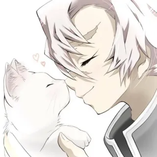 🤍 7606e90f anime, gato, fofo, corações, cabelo branco telegram sticker