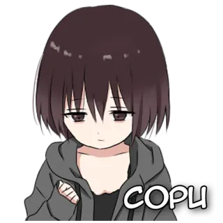 🙏 c9dda6ef COPI アニメガール, エモい, 悲しい, パーカー, 漫画 telegram sticker