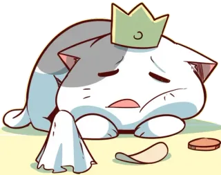 🐈 668f54be Katze, Krone, traurig, Cartoon, niedlich, Tier whatsapp sticker