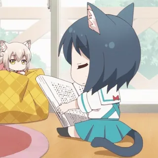 📖 1342a957 Katzenmädchen, Anime, Lesen, Kawaii, Chibi, Süß, Manga, Neko telegram sticker