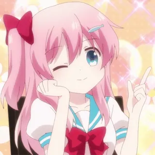 ☝️ b2867b39 Anime, Mädchen, Zwinkern, Pinke Haare, Süß, Charakter, Cartoon telegram sticker