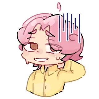 😅 9991cafb chibi, zaniepokojony, spocony, różowe włosy, kreskówka, postać telegram sticker