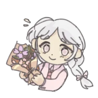 💐 9cbf4906 dziewczyna, kwiaty, bukiet, słodki, kreskówka telegram sticker