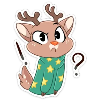❓ 9f33d300 사슴, 만화, 동물, 스카프, 질문, 느낌표, 귀여운 telegram sticker