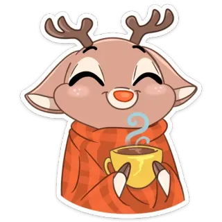 ☺️ cb26366c 사슴, 귀여운, 겨울, 카와이, 동물, 커피, 따뜻한, 목도리 telegram sticker
