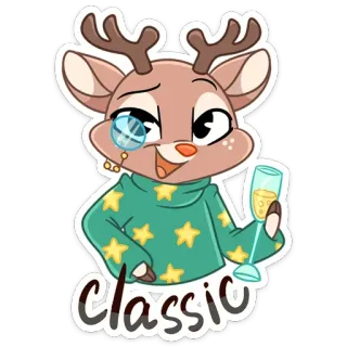 🥂 f7272f75 classic 사슴, 뿔, 외알 안경, 샴페인, 축하, 클래식, 격식 telegram sticker