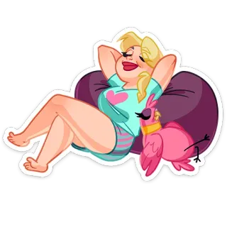 😎 0a181eeb Kartun, Wanita, Santai, Burung merah muda, Kasual, Malas, Mengantuk telegram sticker