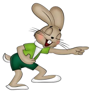 😄 49591e04 만화, 토끼, 동물, 캐릭터, 가리키는, 웃는 telegram sticker