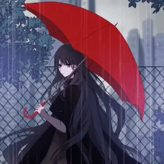 ✨ dfcfa3e2 Anime, Cô gái, Ô, Mưa, Buồn, U sầu, Đỏ telegram sticker