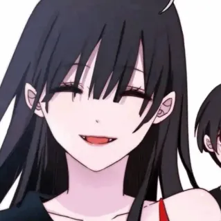 🍷 f7f0a2af anime, cười, cô gái, tóc đen telegram sticker