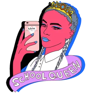 👑 0de4a9c8 SCHOOL QUEEN rainha, escola, maquiagem, selfie, coroa, beleza, adolescente whatsapp sticker