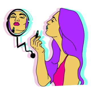 🌷 863ba73e mulher, maquiagem, beleza, espelho, batom, cosméticos whatsapp sticker