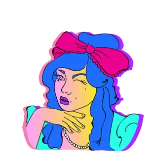 😉 9ee7abbf mulher, retrato, desenho animado, feminino, laço, ilustração, menina whatsapp sticker