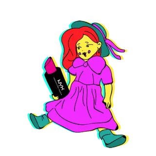 💁 a0c5e30a NYX desenho animado, batom, boneca, beleza, cosméticos, menina whatsapp sticker