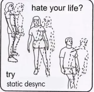 🥺 6b72f6ad hate your life?
try
static desync desincronización estática, depresión, salud mental, aburrimiento, vida, dibujos animados telegram sticker
