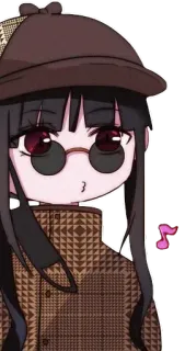 😗 83c9a22e อนิเมะ, ผู้หญิง, นักสืบ, น่ารัก, ตัวละคร, หมวก, แว่นตา, เพลง telegram sticker